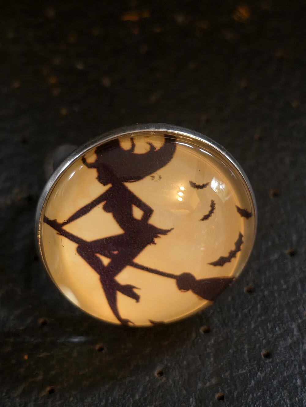 Witch Shadow Cabochon In 25mm Adjustable Stainless Steel Ring Bezel